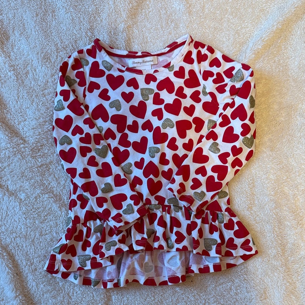 Tommy Bahama Red and Gold Heart Long Sleeve Tee